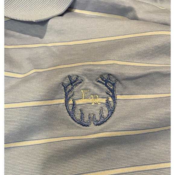 Peter Millar Polo Shirt Men’s Size Large Blue Yellow Striped Elk River Logo - Picture 3 of 3